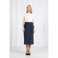 Tamsiai mėlynas velvetinis midi sijonas SOHO 