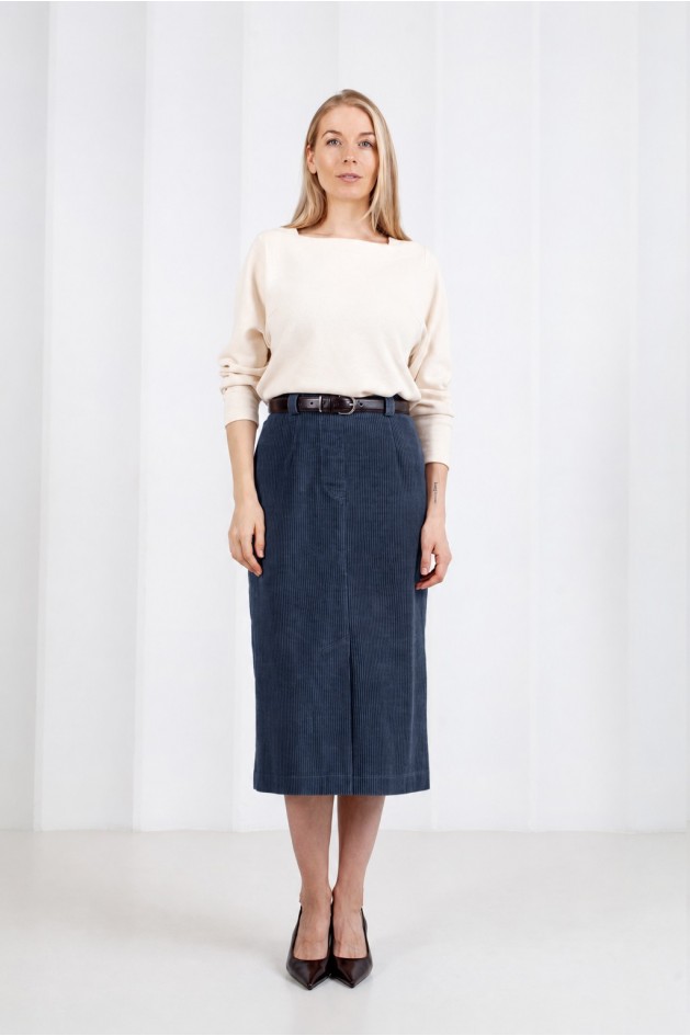 Tamsiai mėlynas velvetinis midi sijonas SOHO 