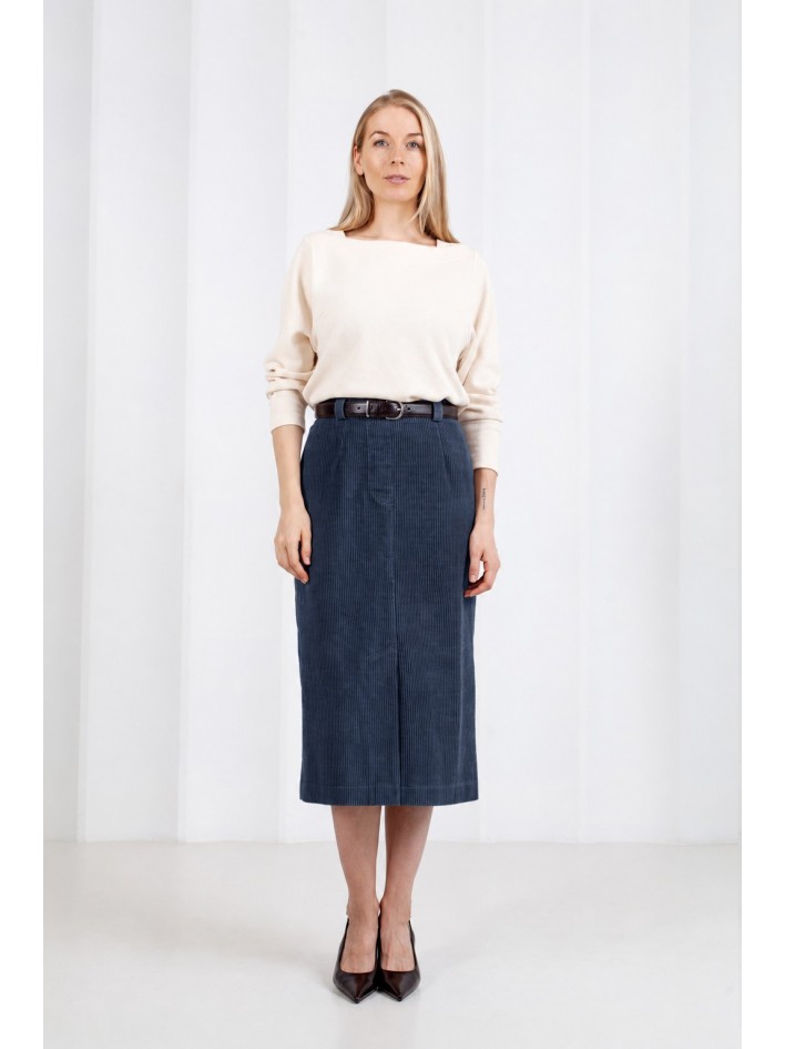 Tamsiai mėlynas velvetinis midi sijonas SOHO 