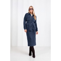 Tamsiai mėlynas velvetinis midi sijonas SOHO 
