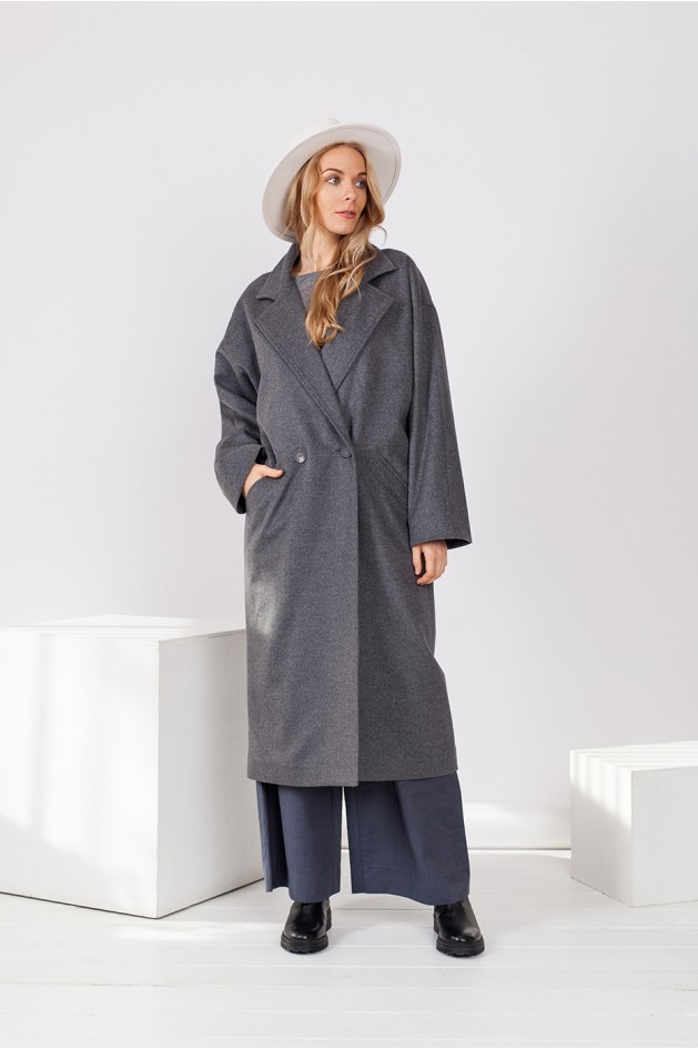 Tamsiai pilkas oversize paltas NEW YORK
