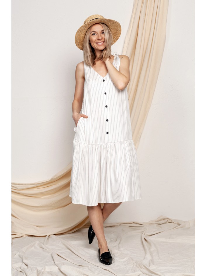 Balta dryžuota suknelė su petnešėlėmis "NIDA"